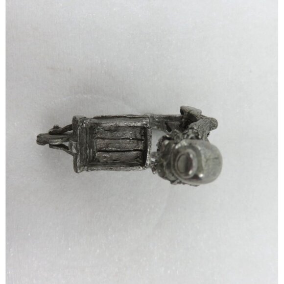 Pewter Coal Miner Miniature Figurine With Wheelbarrow England Signed Vintage - Picture 10 of 10